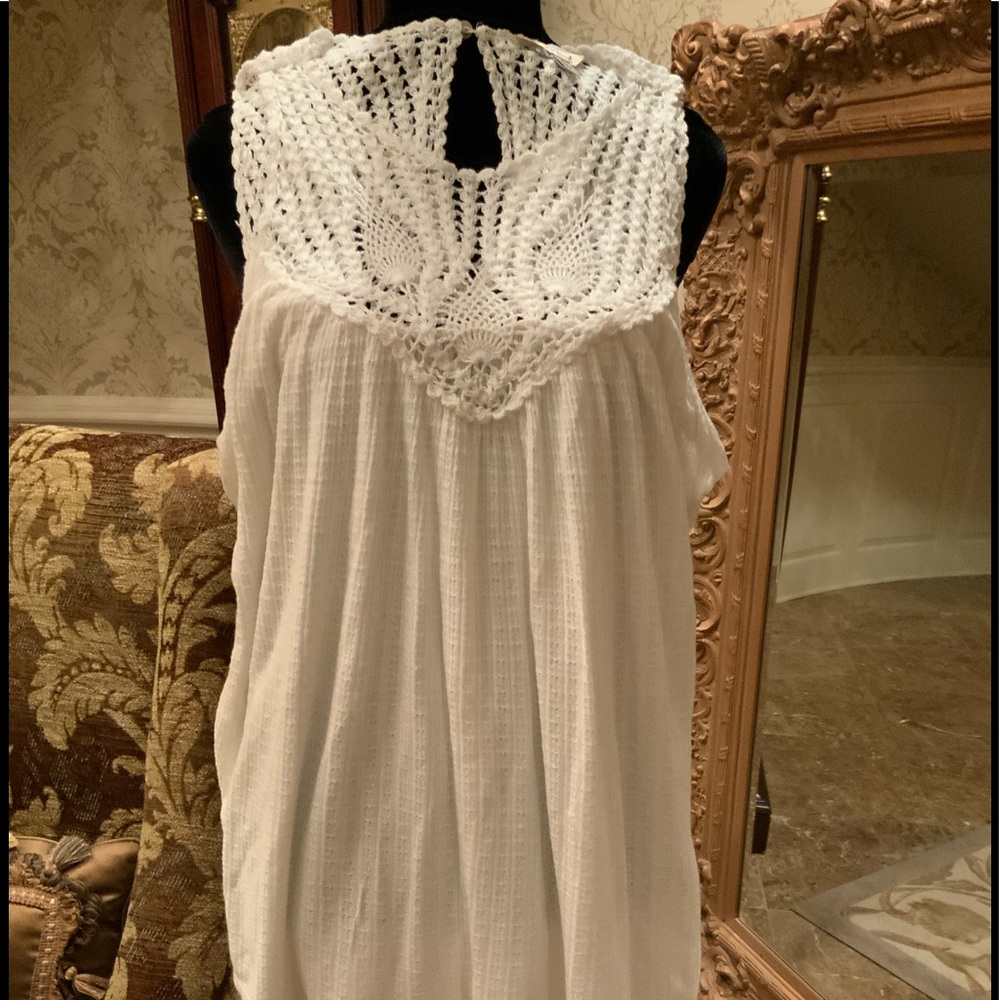 Lucky Brand Short Sleeve Top with Crochet